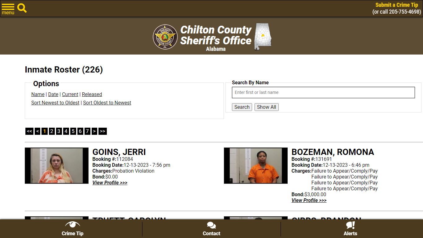 Inmate Roster (224) - Chilton County Sheriff's Office